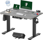 FLEXISPOT EN2 Whole-Piece Standing Desk with Clamp Power Strip, 48 x 30 Electric Stand Up Height Adjustable Desk with Cable Management (Black Frame + 48" Gray Wood Grain Desktop, 2 Packages)