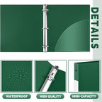 Henoyso 48 Pcs 3 Ring Binder 0.5 Inch Round Fits Letter Size 8.5'' x 11'' Paper Plastic Flexible Binder Bulk Holds 140 Sheets with 1 Pockets Versatile Organizer for Home Office School (Dark Green)