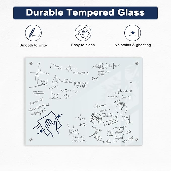 Magnetic Glass Whiteboard, 6' x 4' Glass Dry Erase Board for Wall, 72" x 48" Large Frameless White Board with 1 Marker Tray and 10 Magnets for Office, Home, Classroom - Normal White