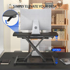 FLEXISPOT 32-inch Height Adjustable Standing Desk Converter, Quick Sit to Stand Tabletop Dual Monitor and Laptop Workstation with Wide Keyboard Tray, Black