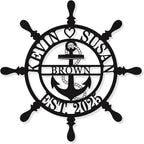 Personalized Wheel Ship Metal Sign, Custom Nautical Wall Decor, Custom Ship Wheel Monogram Wall Sign, Lake Beach House Decor