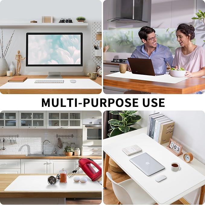 Bloss White Desk Mat, Mouse Pad, Waterproof Leather Desk Pad, Desk Matt for Desktop, Non-Slip Ccomputer Desk Protecor Mat for Office/Home/Decor(27.6 x 13.8 Inches)