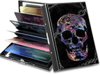 BWEGRHE Slim Credit Card Holder, Shackle Skull RFID Blocking Metal Wallet for Men & Women, Aluminum Minimalist Hard Case Pocket-Sized Business Cards Organizer (Fits Up to 10 Cards)