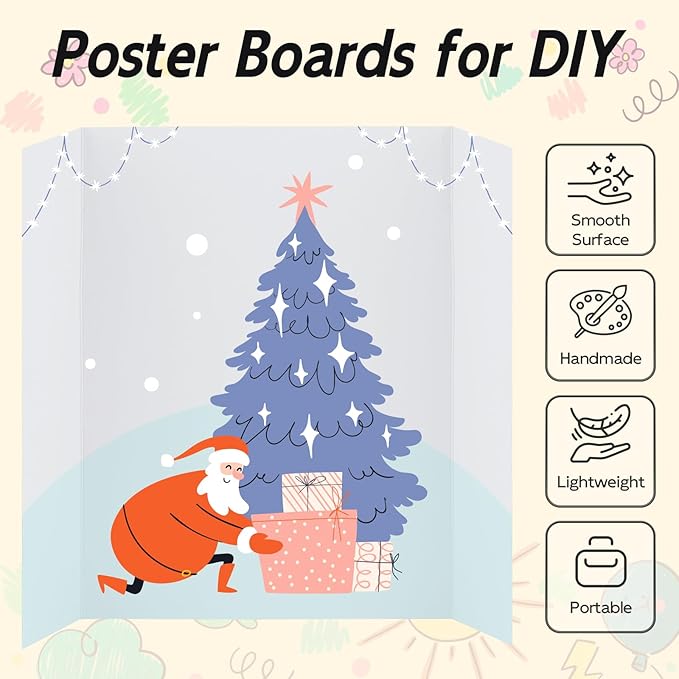 12 Pack Trifold Poster Board, 14x22 Inches White Presentation Board, Portable Display Board for Science Fair, School DIY Project and Business Exhibitions