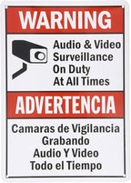 SmartSign-S-9392-AL-14 Warning - Audio & Video Surveillance On Duty At All Times Bilingual Sign By | 10" x 14" Aluminum - Black/Red on White