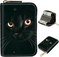 BWEGRHE Cute Credit Card Holder with Zipper, Black Cat Glitter RFID-Blocking Card Case Small Wallet for Women Men, Multi-slot Card Organizer Case Travel Accordion Wallet