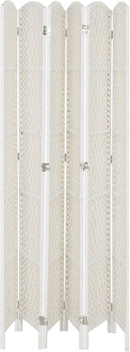 HOMCOM Room Divider, 6 Panel Folding Privacy Screen, 6FT Tall Portable Wicker Weave Partition Wall Divider for Bedroom, Home Office, White