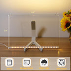 Acrylic Dry Erase Board with Light 11.8 X 7.9” Clear Light up Dry Erase Board with Stand Desktop Glow Memo LED Letter Rewritable Message Board White Board LED Note Board with 7 Color Markers