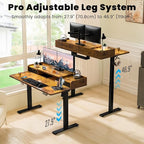 Kingant 48 x 30 Inch Electric Standing Desk with Dual Drawers, Adjustable Height Computer Desk for Home Office, Large Workstation Sit Stand Up Desk with Built-in Storage Shelf, Rustic Brown