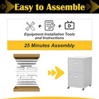 SteeLoong 2 Drawer File Cabinet with Lock，White Rolling File Cabinet for Home Office, Metal Small Mobile Filing Cabinets on Wheels for Hanging Letter