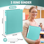 Henoyso 48 Pcs 3 Ring Binder 0.5 Inch Round Fits Letter Size 8.5'' x 11'' Paper Plastic Flexible Binder Bulk Holds 140 Sheets with 1 Pockets Versatile Organizer for Home Office School (Mint Green)