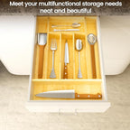Evjocoh Silverware Drawer Organizer Wood with Adjustable Partition for Kitchen Utensil Cutlery Flatware Cabinet Storage Compartment Tray Insert with Dividers (13.2" W x 19.5" D x 2.5" H)