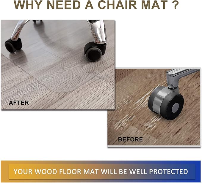 HOMEK Chair Mat for Hardwood Floor, 53”x 45” Office Chair Mat, Floor Mat for Office Chair, Clear Desk Chair Floor Mat for Computer Desk
