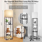 RUNTOP Plus - Floor Lamp with Shelves, Wide Shelf Lamp, Shelf Floor Lamp with 15W LED Bulb, 3 Colors Temperature, Memory Function, Large Display Storage, Standing Lamps for Living Room, Bedroom, Wood