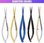 Cross Edge Spring Scissors 5 Inch straight Stainless Steel Precision Eyebrow & Eyelash Shaping & Trimming Scissor, Snips Squeeze, Embroidery & Knitting Micro Tip Craft (Blue)