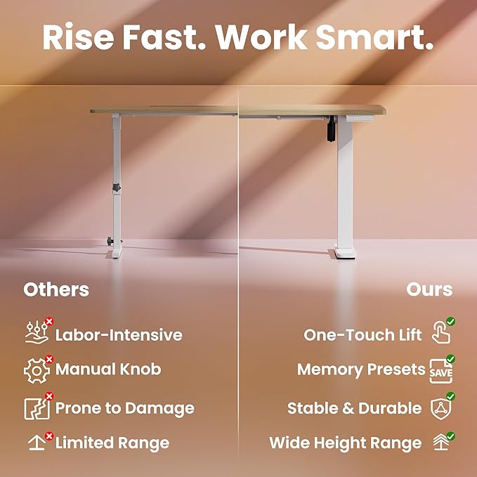 HUANUO 55 x 28 inch Electric Standing Desk Adjustable Height, 4 Memory Height Settings, Sit Stand Up Desk for Home Office & Computer Workstation, Light Walnut