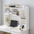 OSCHF Wooden Desktop Hutch Bookshelf - Free Standing Desk Storage Shelf with Top Edge for Computer Desk, Desktop Bookcase for Dorm, Home or Office, Countertop Organizer, White, 45.3"