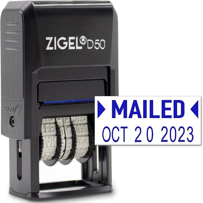 ZIGEL D50 Date Stamp with MAILED - Self Inking Date Stamp - Blue