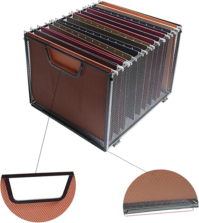 SREGGSIY 2 Pack Metal File Baskets,Hanging File Folder Organizer,Office File Box,Letter Size,Black (2)