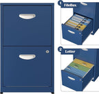 SteeLoong 2 Drawer File Cabinet with Lock,Blue Metal Office Drawers Filing Cabinets for Home Office, Two Drawer Under Desk File Cabinet for Hanging Letter,Easy Assemble
