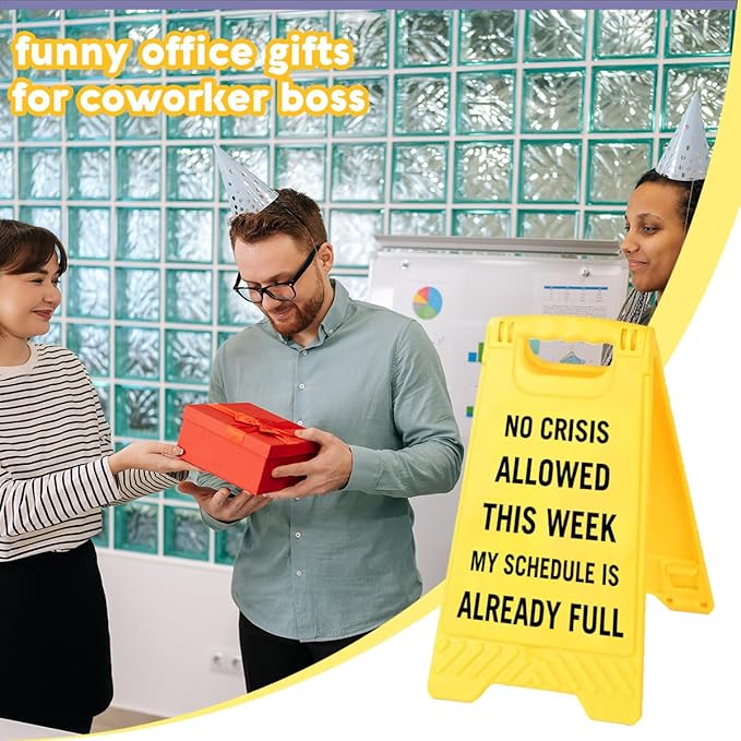 Funny Office Desk Accessories,(No Crisis Allowed This Week)Office Cubicle Decor,Desk Decor,Phone Holder Mirror Acrylic Table Signs， Team Gag Gifts for Coworker Employee Boss Lady Leader Director HR