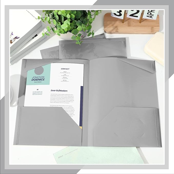 Henoyso 36 Pcs Plastic Folders with Clear Front Pockets Heavy Duty File Folders with 2 Pockets and Card Slot for Student Communication School Office Presentation Report (Dark Gray)
