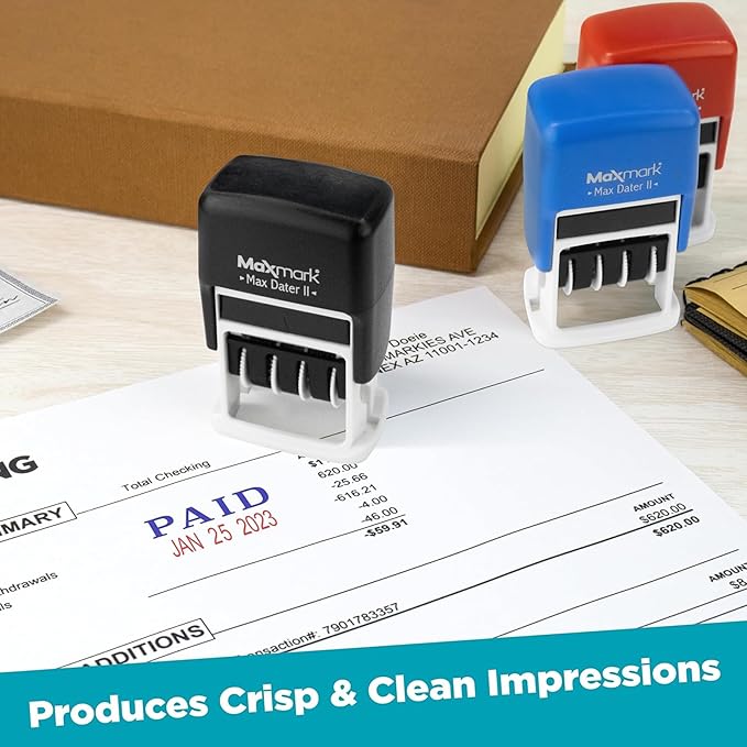 MaxMark Self-Inking Rubber Date Office Stamp with E-MAILED Phrase & Date - Black Ink (Max Dater II), 12-Year Band