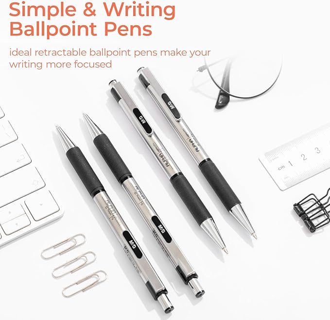 M&G Ballpoint Pens, Black Ink Pens Medium Point 0.7mm, Retractable Ballpoint Pens Bulk Long Lasting Smooth Writing with Anti-Slip Grip for Journaling Office Supplies School Women Men (12 Pack)