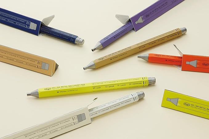 MARK'STYLE days, Gel Ink Metal Ballpoint Pen - 0.5mm Retractable Black Ink, Retro styling Light Weigh Pen, Made in Japan- Perfect for School, Office, and Journaling (Navy)