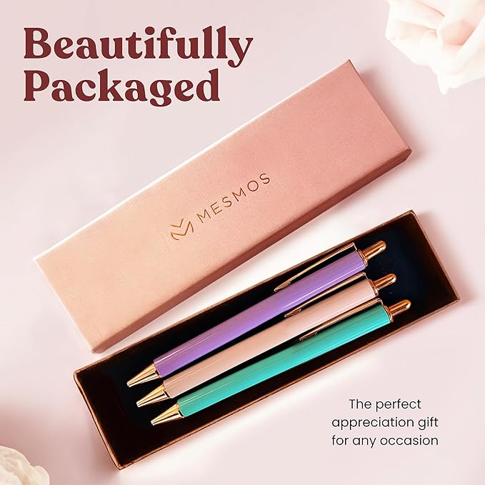 MESMOS 3pc Fancy Pen Set, Cute Nice Journaling Fun Pens for Women, Aesthetic Journaling Luxury Office Pretty Pens
