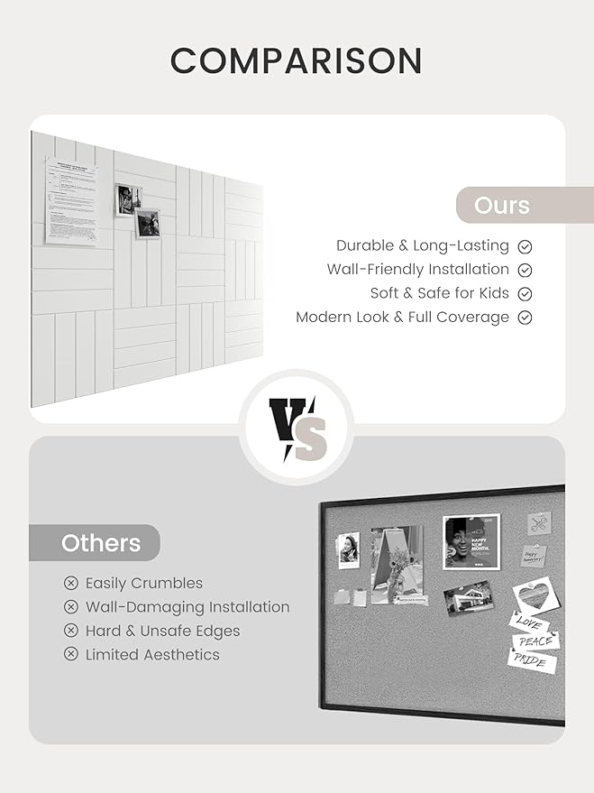 Bumusty Large Cork Board Alternative-47 x35 Felt Bulletin Board Tiles, with 30 Pushpins, 70 Adhesive Tabs, 12-Pack Slat Wall Paneling, Cork Boards for Office Push Pin Board Felt Board-Milky White