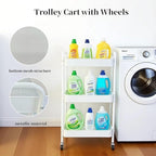 LIWNYRK Metal 3 Tier Rolling Cart with Wheels for Kitchen Storage & Laundry Room Organization, Bedside Cart with Handle and 4 Hooks, Versatile Large Capacity Art & Craft Storage Organizer, White