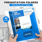 Teling 48 Pcs Clear Front Report Covers with 3 Prongs, Plastic Blue Presentation Folders Bulk with 3 Pockets for A4 and Letter Size Paper, 90 Sheet Capacity, Document Covers for School Business