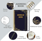 Address Book with Alphabetical Tabs - Small Address Book Spiral with Address Contacts, Special Date, Phone, Birthday & Internet Login Password for Home and Office, 4.3" x 6.2", Black Flower