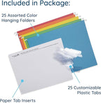 Blue Summit Supplies 25 Colored Hanging File Folders Letter Size with Tabs, Colored File Folders Hanging, Assorted Colors, Reinforced for Office Filing and Organization
