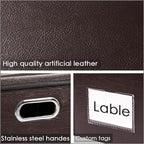 PRANDOM Collapsible Storage Bins with Lids [3-Pack] Leather Fabric Foldable Storage Boxes Organizer Containers Baskets Cube with Cover for Bedroom Closet Office Nursery Brown (14.9x10.8x10)