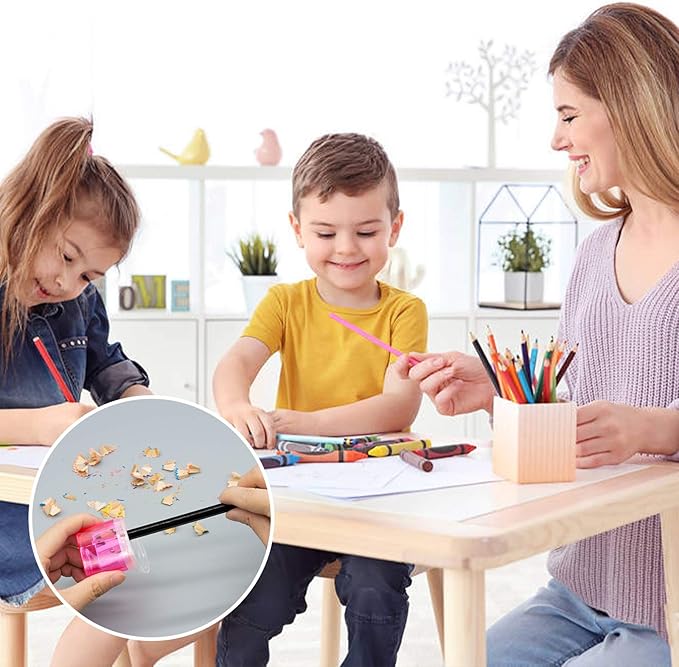 KIDMEN 12 PCS 2 Holes Small Manual Pencil Sharpener with Lid,for Kids,School