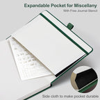AHGXG Bullet Dotted Journal - Dot Grid Notebook Journal, 120 GSM Thick Acid-Free Paper, A5 Dotted Notebook 160 Pages, Leather Hardcover, Inner Pocket, Journal Stencil, 5.7'' × 8.3'' - Green
