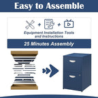 SteeLoong 2 Drawer File Cabinet with Lock,Blue Metal Office Drawers Filing Cabinets for Home Office, Two Drawer Under Desk File Cabinet for Hanging Letter,Easy Assemble