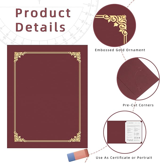 HAUTOCO 50 Packs Certificate Holders, Burgundy Diploma Holders, Document Award Covers Certificate Folders with Gold Foil Border for 8.5x11 Letter Size