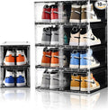 Amllas 10 Pack Shoe Boxes Stackable,Upgraded Sturdy Storage Boxes with Clear Magnetic Door,Multifunctional Sneaker Organizer Fit up to US Size 12 (13.8”x 9.84”x 7.1”)