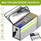 Fireproof Money Bags with Lock-6500°F Fireproof Document Box,10 Layers Insulation Materials&Waterproof Zipper,Removable Folder Layers/Wallet,Reflective Strip for Cash,Valuables(14.2”x 9.6”x 4.1”)
