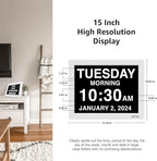 American Lifetime New 2026 Dementia Clock Large Digital Clock for Seniors, Alzeimer Clock Large Display with Custom Alarms, Clock with Day & Date for Elderly, Digital Calendar Black, 15 Inch