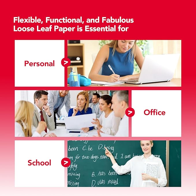 KAISA Filler Paper Loose Leaf Paper, Wide Ruled Paper, 8"x10-1/2", 3-Hole Punched Binder Paper For 3-Ring Binders,150 Sheets/pack 3Pack, F15001W