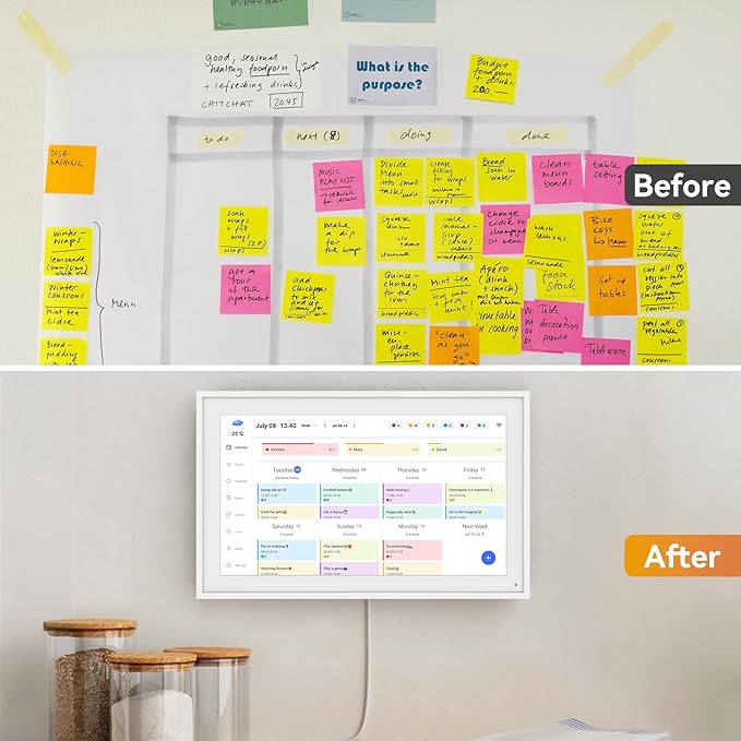 15.6'' Digital Calendar Chore Chart, Wall Touchscreen Smart Electronic Calendar for Interactive Family Schedules, Meal Planner, to Do List, Achievement Rewards Two-Way Sync w/Stand Wall Mount