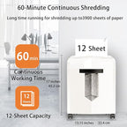 Bonsaii Micro Cut Shredder, Portable with a Convenient Handle, shredding up to 12 Sheets, P-4 Security Level, 60 Min Continuous, CD/Credit Card, Jam-Proof, 4.2 Gal Bin, White/Gray