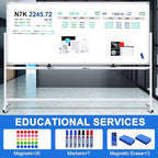 96"x48" Large Magnetic White Board Dry Erase Whiteboard with Rolling Stand 8’x4’ Double-Sided Mobile White Boards on Wheels, Including 3 Magnetic Erasers, 7 Markers, 30 Magnets