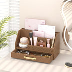 Wisuce Bamboo Mail Organizer Countertop with Drawers, Wooden Desk Organizer File Bill Sorter Storage Box for Desktop Letter Envelope Countertop Holder for Office Home School Organization