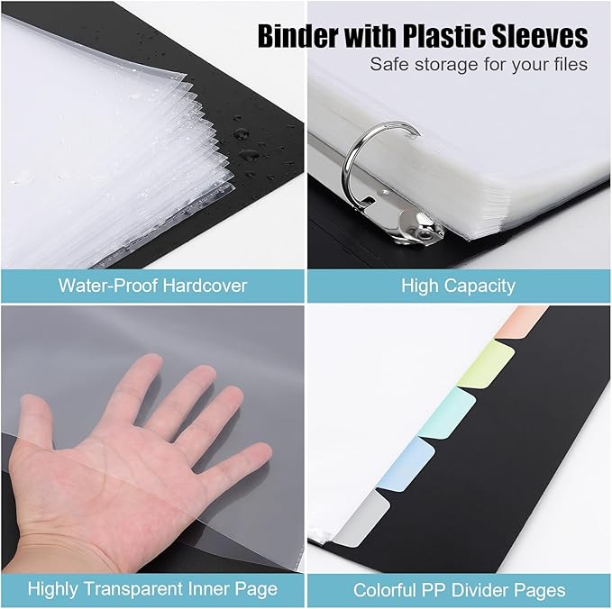 Uquelic 80-Pocket Binder with Plastic Sleeves for Letter/A4 Size(11" x 8.5"), Silver Leaf Printed Cover, Document Binder Organizer for Papers, Certificates and Artwork with Macaron PP Divider Pages