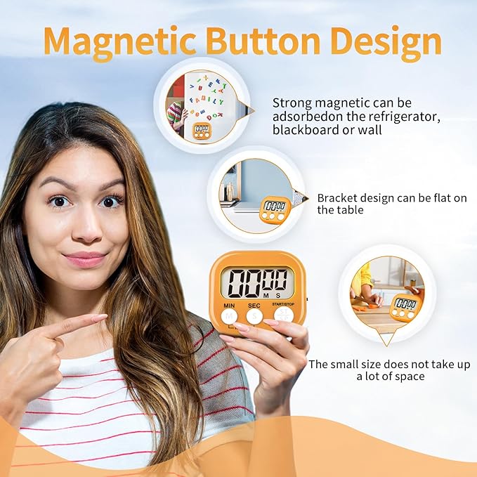 4 Pack Orange Digital Kitchen Timer Magnetic Digital Timer with Big Display Loud Ring Cooking Timers for Cooking, Game, Gym, Break Time, Classroom(4, Orange)